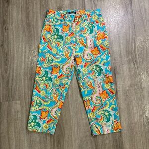 VTG Lauren Ralph Lauren Pants Women Size 4 Multi Paisley Retro Hippie Cropped